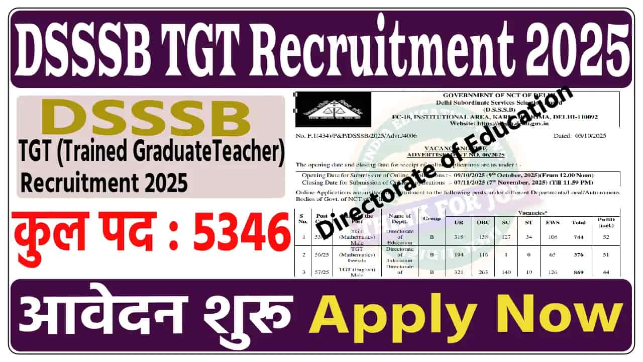 Delhi DSSSB TGT Teacher Vacancy 2025 – 5346 Posts Notification & Apply Link