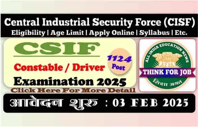 CISF Constable / Driver Online Form 2025 for 1124 Post