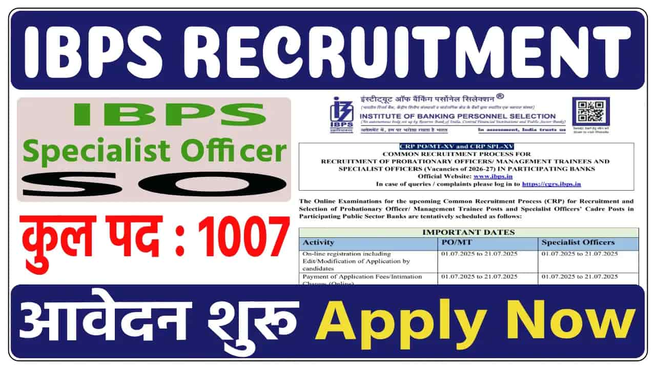 IBPS SO Recruitment 2025: ऑनलाइन आवेदन, योग्यता, चयन प्रक्रिया और परीक्षा तिथि