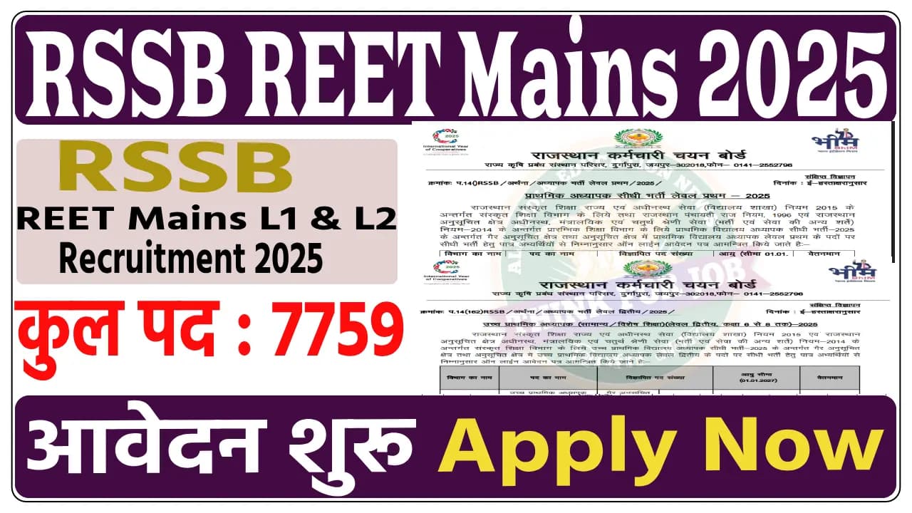 REET Mains Level-1 & Level-2 Recruitment 2025 | Apply Now, Syllabus, Vacancy