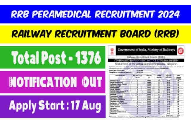 Indian Railway RRB Paramedical Post Online Form 2024