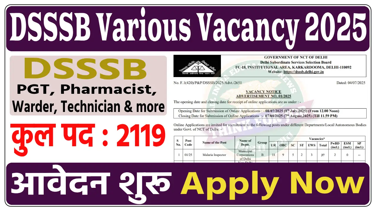 DSSSB Various Vacancy 2025